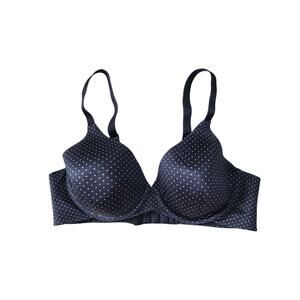 Lilyette Bra 36C Womens Underwired Padded Black White Polka Dot Adjustable Strap